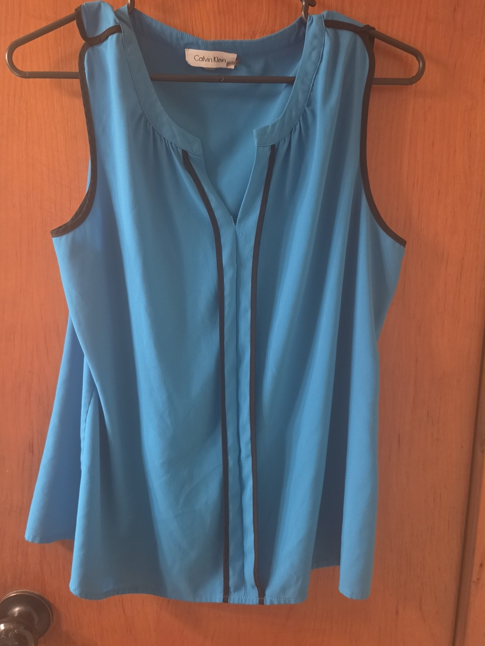 Calvin Klein Teal Blue Sleeveless V-Neck Camisole with Black Trim